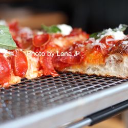 Pizzeria da Laura - Sicilian Ray J ($38) - subbed pepperoni for olives on 1/2. It's tasty! The crust is airy, bread-like, a bit crispy on the bottom.