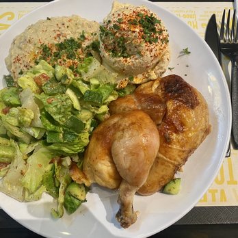 Bok Bok Chicken Catering - Chicken  plate with yummy hummus & babaganoush - Caterers Near Me