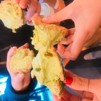 Bibble & Sip - Matcha Cream Puff split in 4 - Coffee & Tea Near Me - New York, New York
