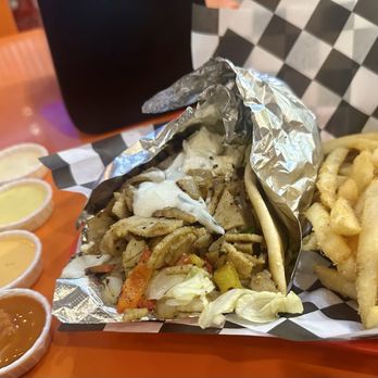 Nick's Grill - Chicken gyro, fries, and all of their sauces! - Burgers Near Me - Pulaski, Tennessee