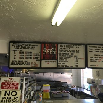 Sue's Fish & Chips - Sue's Fish & Chips counter and menu board - Seafood Near Me - Tucson, Arizona