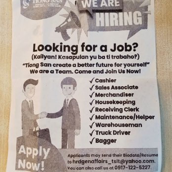 Tiongsan - Job hiring - Shopping Centers Near Me - La Trinidad, BEN
