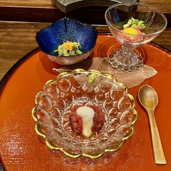 Sushi Jin - Otoro with Quall Egg, Tuna Rib Meat with Mountain Yam - Sushi Bars Near Me - New York, New York Sushi Jin - Otoro with Quall Egg, Tuna Rib Meat with Mountain Yam - Sushi Bars Near Me - New York, New York