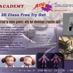 Adl Art and Education - 3D animation class flyer