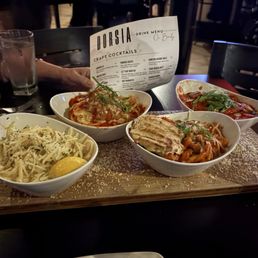 The portions of pasta in the flight!