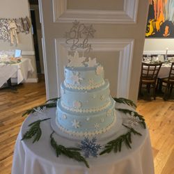 Sal & Dom's Pastry Shop - GORGEOUS cake for a "Baby its Cold Outside" theme Vanilla cake with cannoli filling...YUM!