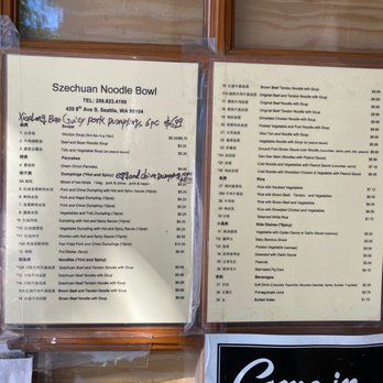 Szechuan Noodle Bowl - their takeout menu, posted on the door (they take venmo!) - Szechuan Near Me - Seattle, Washington Szechuan Noodle Bowl - their takeout menu, posted on the door (they take venmo!) - Szechuan Near Me - Seattle, Washington