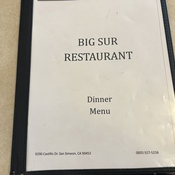 Big Sur Restaurant - Menu - Seafood Near Me - San Simeon, California