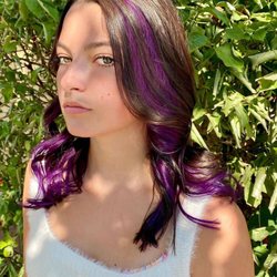 Spa Bleu - Striking vibrant highlights and blowout by Christy showcasing our amazing custom coloring- the best in Kane County!