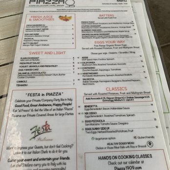 Piazza 1909 - Back of Main Menu - Italian Near Me - San Diego, California Piazza 1909 - Back of Main Menu - Italian Near Me - San Diego, California