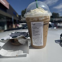 A complicated vanilla frap order and some food A complicated vanilla frap order and some food