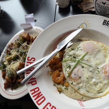 Breakfast Republic - Shrimp & Grits and Side Brussels Sprout Potatoes - Breakfast & Brunch Near Me - San Diego, California Breakfast Republic - Shrimp & Grits and Side Brussels Sprout Potatoes - Breakfast & Brunch Near Me - San Diego, California