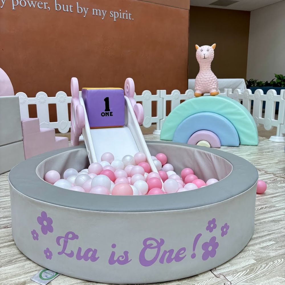 Kiddie Party Rentals - Small ball pit inside the soft play area. Can see the nice personalized decal. - Party Equipment Rentals Near Me Kiddie Party Rentals - Small ball pit inside the soft play area. Can see the nice personalized decal. - Party Equipment Rentals Near Me
