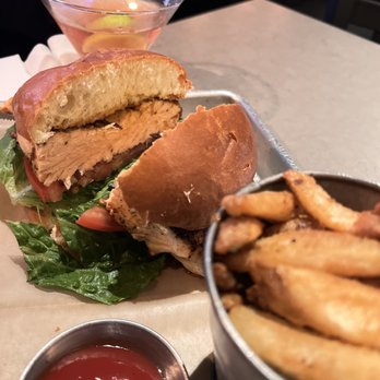 ReBAR & kitchen - Salmon burger ( no bacon ) add the Avocado - Sports Bars Near Me - Lodi, New Jersey ReBAR & kitchen - Salmon burger ( no bacon ) add the Avocado - Sports Bars Near Me - Lodi, New Jersey