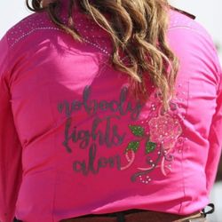 Luv My Bling - Embroidery and rhinestones for this custom rodeo shirt at Lost Dutchman Days!