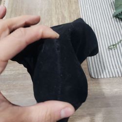 Ripped at the heel, same area he stretched the suede.