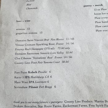 Plow - Menu - Breakfast & Brunch Near Me - San Francisco, California Plow - Menu - Breakfast & Brunch Near Me - San Francisco, California