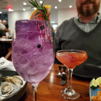 T'zunun - Perfect gin & tonic is the pretty purple beverage and the LA Frida is the other pretty beverage - Cocktail Bars Near Me - Pleasant Hill, California