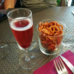 Complimentary rosé prosecco and pretzels when we sat down.