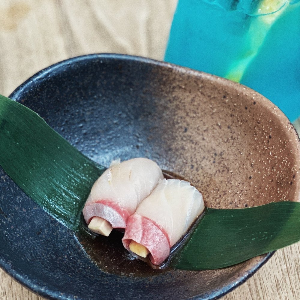 Sushi Lab Rooftop - Lab Experiment - Yellowtail in Truffle Sauce - Japanese Near Me - New York, New York Sushi Lab Rooftop - Lab Experiment - Yellowtail in Truffle Sauce - Japanese Near Me - New York, New York