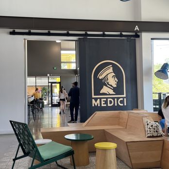 Medici Roasting - Lots of seating outside and inside Medici - Coffee & Tea Near Me - Austin, Texas