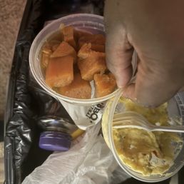 The sides going in the trash