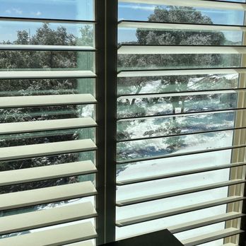 Raemarr Interior Shutters - The office plantation shutters with a view of our recent SNOWSTORM! - Shutters Near Me - San Antonio, Texas