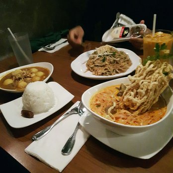 Sukho Thai - Khao Soi (right), Massaman(?) Curry (left) and Pad Thai (back) - Thai Near Me - Toronto, Ontario