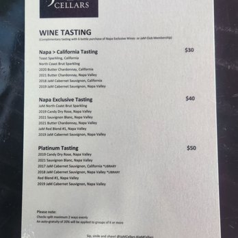 JaM Cellars - Menu - Wine Tasting Room Near Me - Napa, California