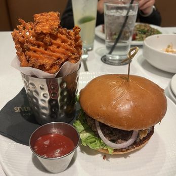 Seven Doors Kitchen & Cocktails - Classic Burger and Sweet Potato Fries - Cocktail Bars Near Me - The Colony, Texas Seven Doors Kitchen & Cocktails - Classic Burger and Sweet Potato Fries - Cocktail Bars Near Me - The Colony, Texas