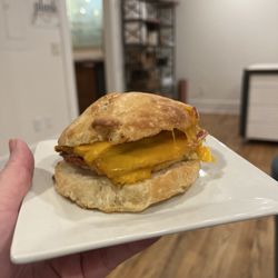 Dry Stack Roastery & Coffee Bar - Biscuit with bacon, egg and cheddar cheese