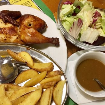 Chez ma cousine - 1/2 Grilled Chicken w/Provençal Style Potatoes and Green Salad (15,90 CHF) + My Cousine Sauce (2,80) - Salad Near Me - Geneva, GE Chez ma cousine - 1/2 Grilled Chicken w/Provençal Style Potatoes and Green Salad (15,90 CHF) + My Cousine Sauce (2,80) - Salad Near Me - Geneva, GE