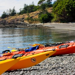 Outdoor Odysseys Sea Kayaking - Lunch break on the west side of San Juan Island - best place to see whales in the San Juans.