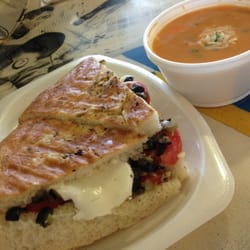 Basil's Fondren - Vegie Panini on homemade focaccia & tomato basil soup.  This place is awesome!  Really good, fresh food with tons of flavor.