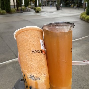 Sharetea - Right: Thai blended ice with pearls. Left: passion fruit, orange, grapefruit tea with lychee. - Bubble Tea Near Me - Happy Valley, Oregon Sharetea - Right: Thai blended ice with pearls. Left: passion fruit, orange, grapefruit tea with lychee. - Bubble Tea Near Me - Happy Valley, Oregon