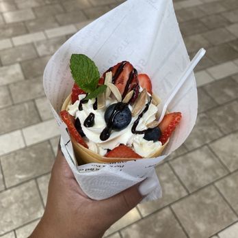 Unicone Crepes - Blueberry Strawberry almond whip chocolate drizzle - Creperies Near Me - Tukwila, Washington Unicone Crepes - Blueberry Strawberry almond whip chocolate drizzle - Creperies Near Me - Tukwila, Washington