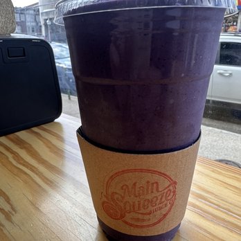 Main Squeeze Juice Co - Green Protein added blueberries & blue spirulina, sun peanut butter for almond butter - Juice Bars & Smoothies Near Me - Saint Louis, Missouri Main Squeeze Juice Co - Green Protein added blueberries & blue spirulina, sun peanut butter for almond butter - Juice Bars & Smoothies Near Me - Saint Louis, Missouri