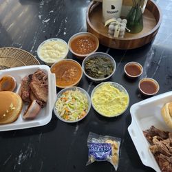 Our brisket and pulled pork plates and sides.  Good value!