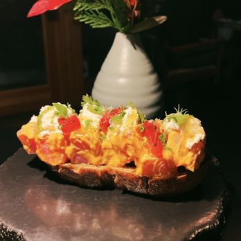 Tu Tu' Tun Lodge - Blue Fin Tuna Toast // Sourdough, Roasted Peppers, Nduja & Stracciatella - Hotels Near Me - Gold Beach, Oregon Tu Tu' Tun Lodge - Blue Fin Tuna Toast // Sourdough, Roasted Peppers, Nduja & Stracciatella - Hotels Near Me - Gold Beach, Oregon