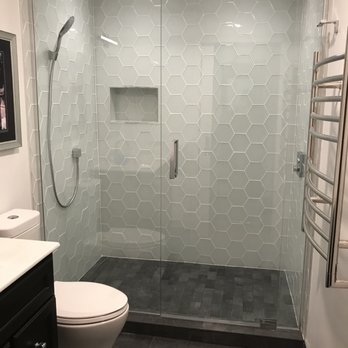 Edgebrook Stone & Tile Design - The after picture of the entire minimalist black and white bathroom - Building Supplies Near Me - Chicago, Illinois