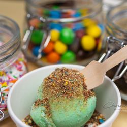 Brickhouse Waffle - Mint Chocolate Chip ($3.50) with crushed Reeses Pieces