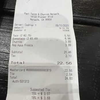 Papi Tacos & Churros - Receipt - Tacos Near Me - Norwalk, California Papi Tacos & Churros - Receipt - Tacos Near Me - Norwalk, California