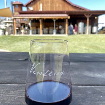 Venteux Vineyards - a glass of wine on a picnic table - Wineries Near Me - Templeton, California Venteux Vineyards - a glass of wine on a picnic table - Wineries Near Me - Templeton, California