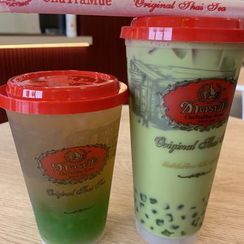 ChaTraMue Original Thai Tea - Lychee Green Tea with Pandan Boba & Large Green Thai Tea with Pandan Boba - Bubble Tea Near Me - Rosemead, California