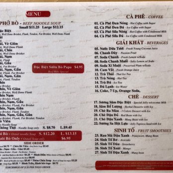 Pho Papa - Menu as of 3/6/21 - Vietnamese Near Me - San Jose, California