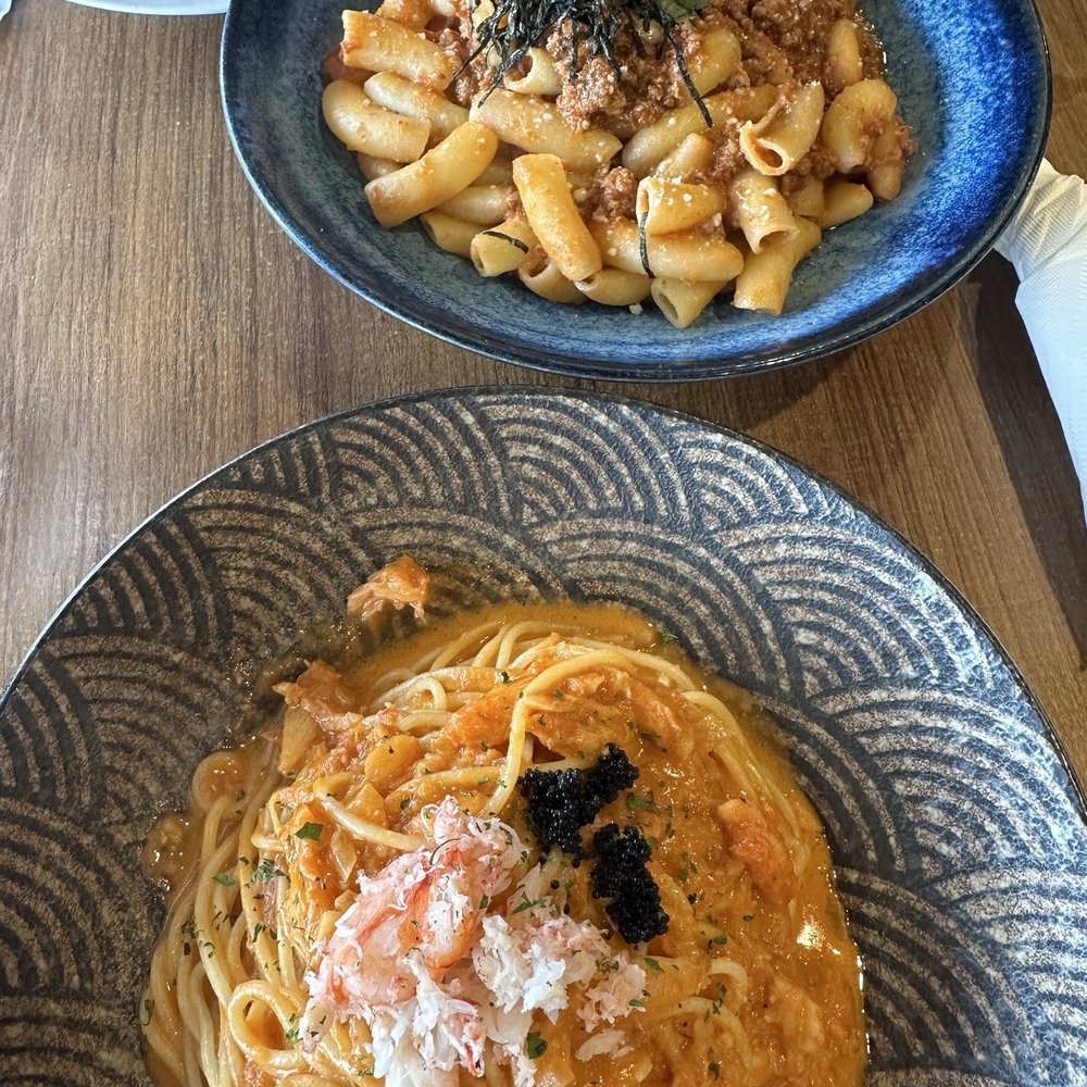 Wasuta Pasta - TOP: miso bolognese BOTTOM: spaghetti crab rose - Japanese Near Me - Richmond, British Columbia Wasuta Pasta - TOP: miso bolognese BOTTOM: spaghetti crab rose - Japanese Near Me - Richmond, British Columbia