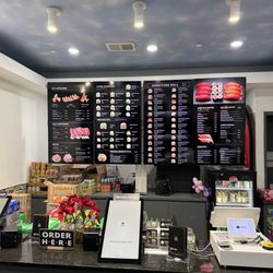 Fujisushi - Ordering area - no table service, or tap water. Only bottle water for purchase