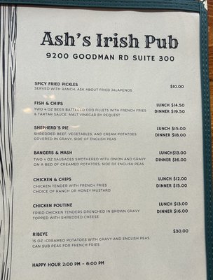 Menu photo 3 Ash's Irish Pub Olive Branch, MS