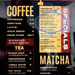 Cinchona Coffee - Drinks as of 09/08/24