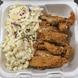 Aloha Cafe - Chicken katsu, mac, coleslaw.